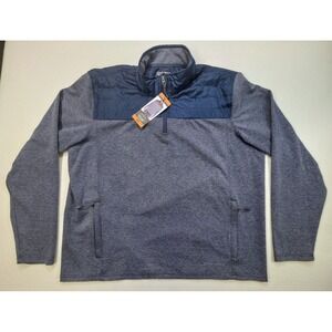 New Eddie Bauer Pullover Jacket 2XL 1/4 Zip Blue Quilted Shoulders Zip Pockets